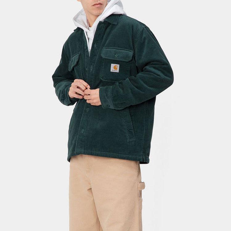 Carhartt WIP FW22 Solid Color Logo Patch Corduroy Single-Breasted Work Jacket Men jackets Green I028827-0WD-XX