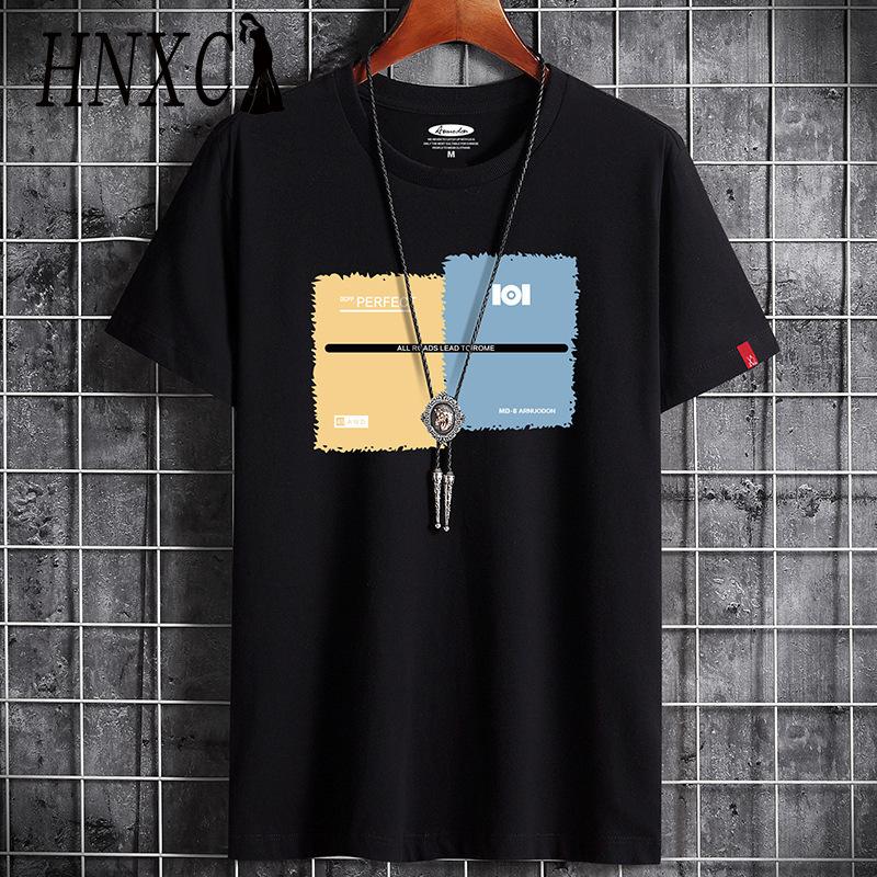 HNXC Kortermet t-skjorte i bomull for menn mote løs halvermet skjorte med trykt medfølende skjorte