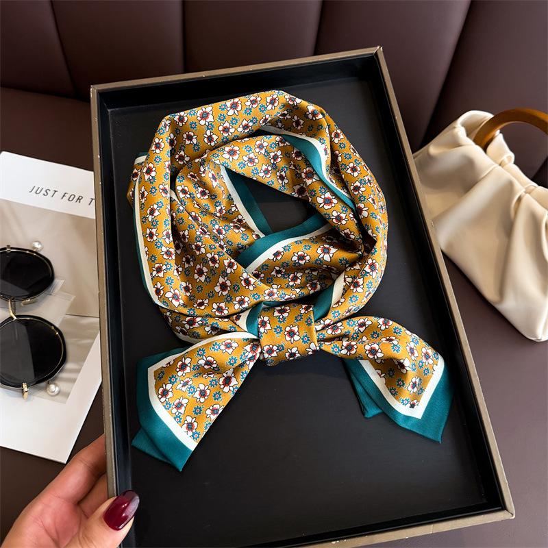 Floral Literary and Artistic Style Silk Scarf, Small Long Strip, Light Luxury Streamer, Tied Bag Decoration, Double-layer Scarf, Headband, Printed