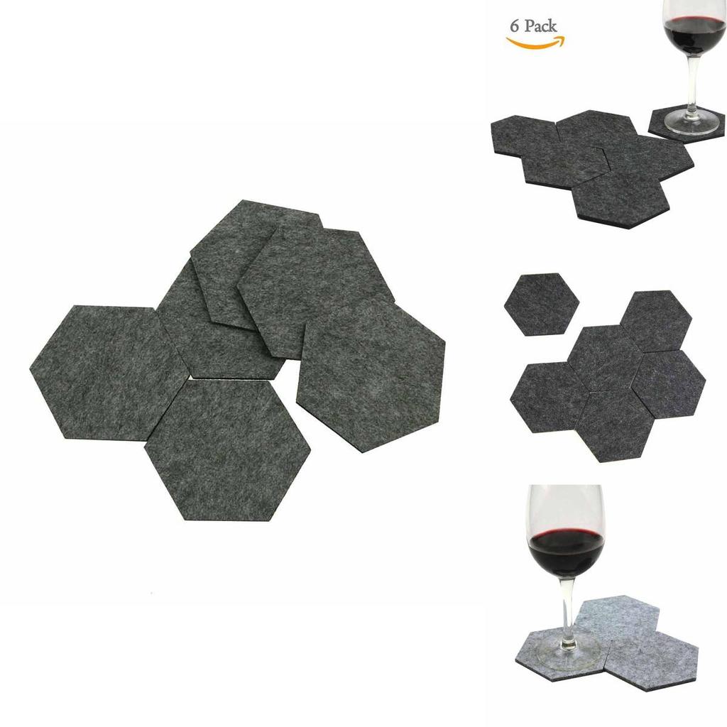 Versatile And Stylish Pack Of 6 Felt Fabric Hexagon Cup Mat Drink Coasters For Any Beverage