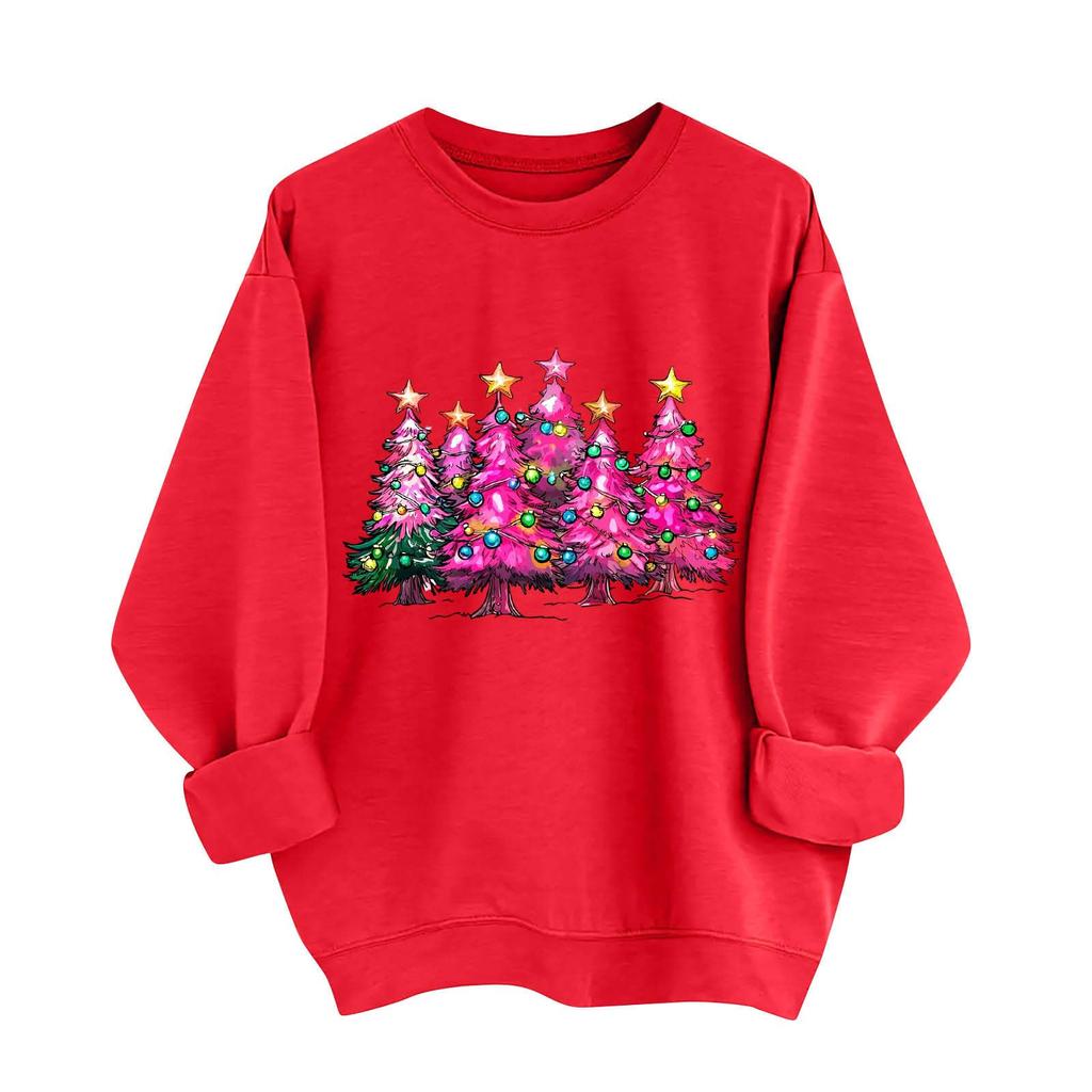 Dámské ležérní a módní tričko s kulatým výstřihem a vánočním potiskem, mikina s kapucí a dlouhým rukávem