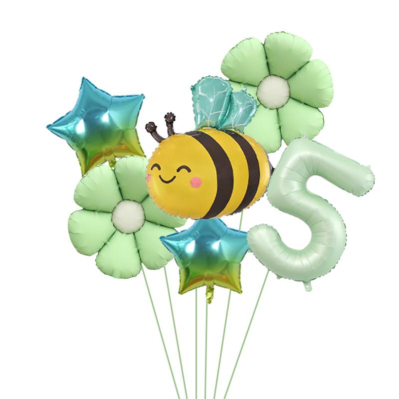 6Pcs Bee Daisy 40Inch Number Foil Balloon Set 1-9 Years Old Birthday Anniversary Graduation Baby Shower Party Decoration