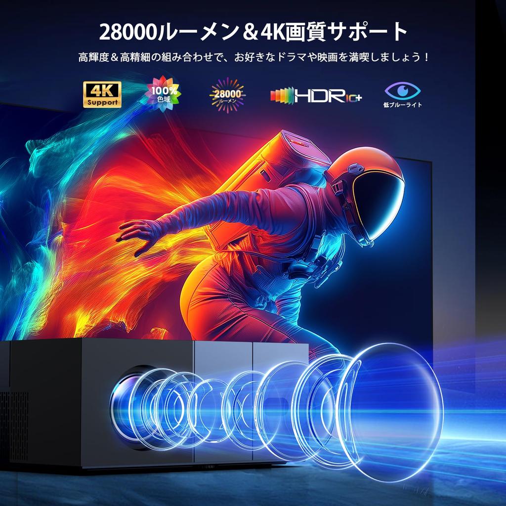 YOWHICK High WiFi 6 Instant Automatic Keystone 4K 1080P Full Bluetooth Large Projector for Home Connects to Game and DVD Christmas Projector, Compact,
