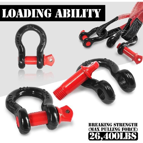 2 Pcs 1/2" D Ring Shackle 12 Ton (26,455 lbs) Maximum Break Strength with 5/8