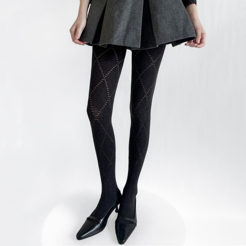 Women'S Tights Autumn And Winter Retro Rhombus Jacquard Elastic Cotton Pantyhose Women Lingerie Hosiery Body Stockings Pantyhose