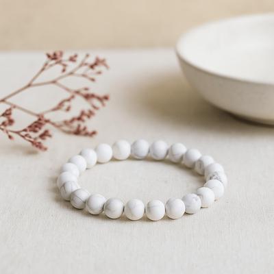 White Jasper Bracelet, 8mm Stretch Beads