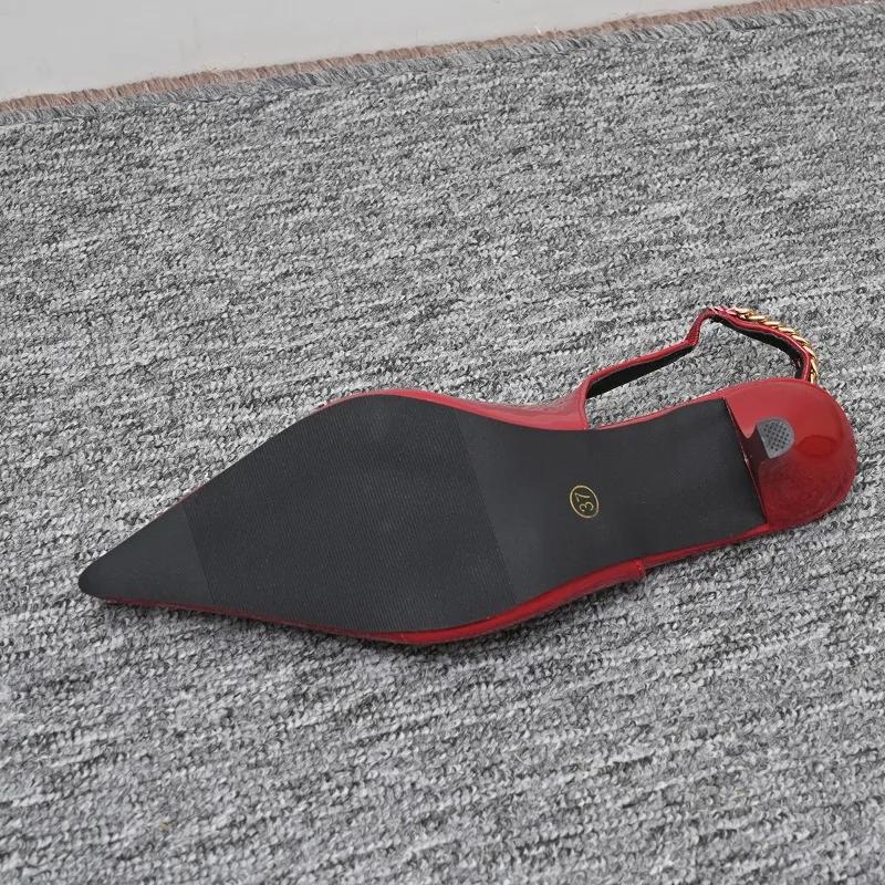 Fashion Plus Size 2025 Pointed Toe Women's Sandals Metal Decoration Chain Slip on High Heels Thin Heel Pumps Fashion Party Dress Shoes