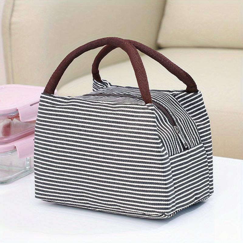 1pc Reusable Striped Outdoor Camping Lunch Bag, Pinic Bag, Tote Bento Bag for Outdoor Camping, School,Work