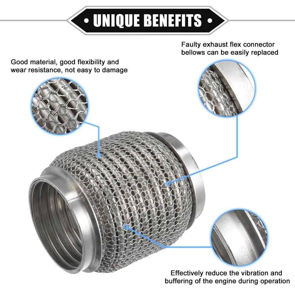 ABSOPRO Car Exhaust Flexible 63x102mm Exhaust Flex Connector Pipe Universal for Durable Stainless Silver Tone Pipe, Bellows, Cars, Steel,