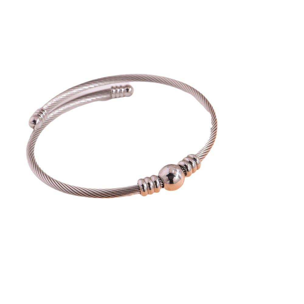 Simple design steel wire opening , fashionable, European and American versatile, send girlfriends round beads, do not fade titanium steel