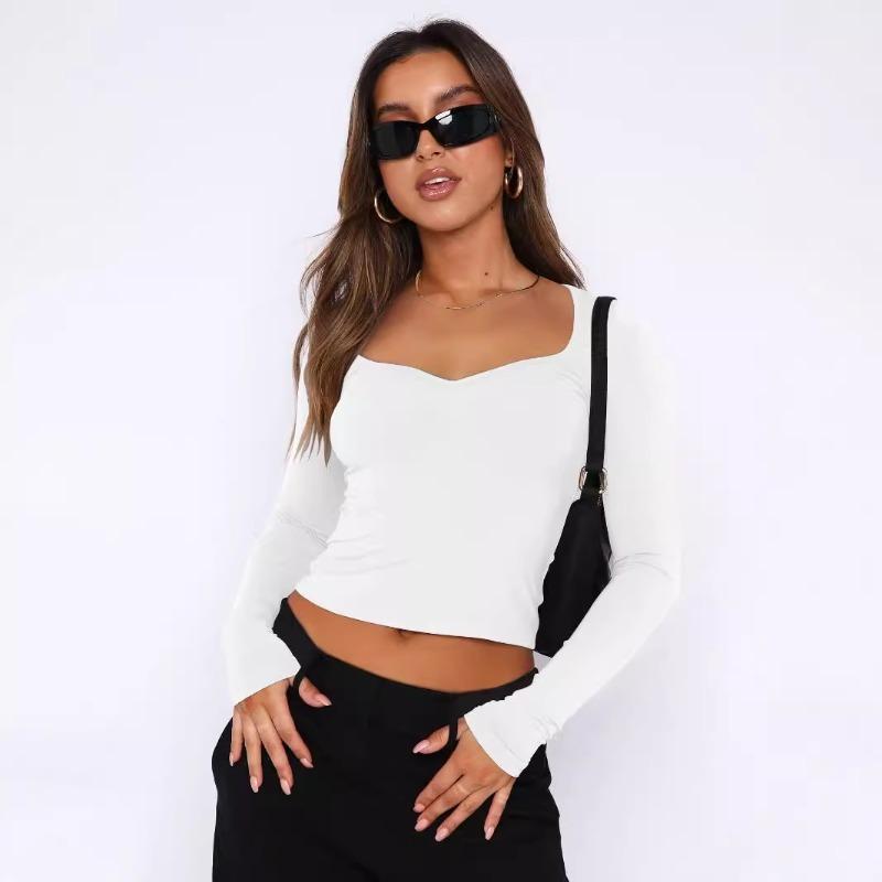 Suéter de manga larga con cuello cuadrado y cuello alto ajustado para mujer de otoño