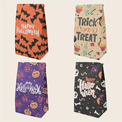 24pcs Halloween Kraft Paper Bags Student Theme Party Candy Packaging Paper Bags Halloween Snack Bag-24 Bags+24 Circular Stickers