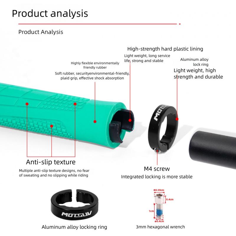 Lock On Bike Grips, Anti-Slip Shock Absorbing, Single Side Locking Handlebar Grips, Universal for MTB Folding Bike Cycling Parts