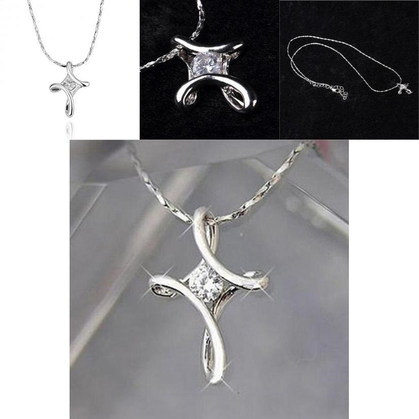 Geometric Cross Zircon Necklace With Copper Pendant For Couples Fashion Jewelry