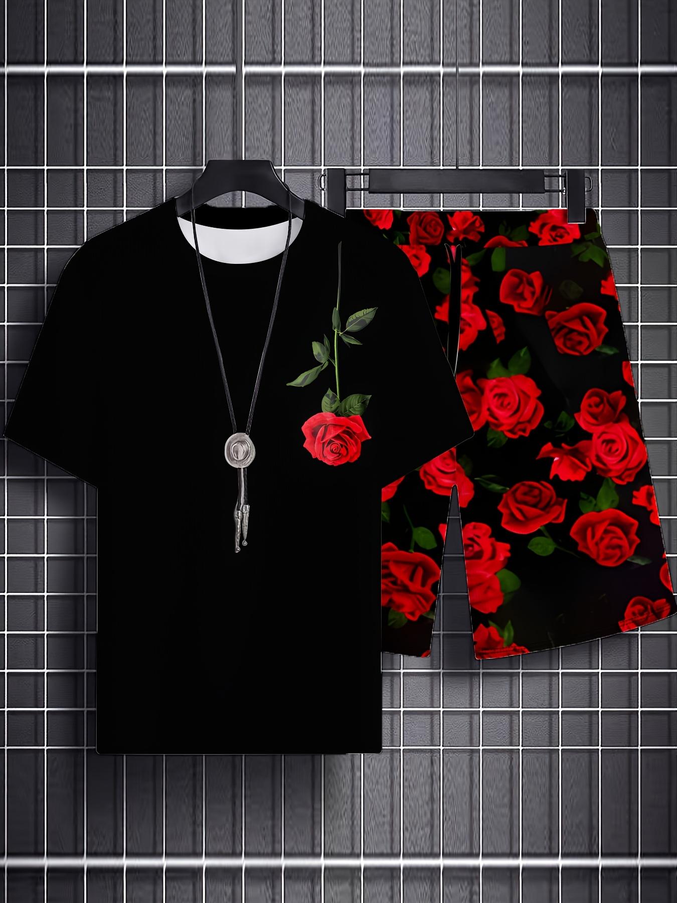 

Мужской повседневный костюм с круглым вырезом и принтом розы XL