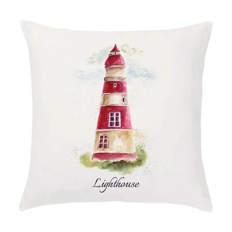 Luxury Home Decor Pillow Cover Living Room Sofa Cushion Cover Cartoon Nautical Hot Air Balloon Lighthouse Pattern Cushion Cover