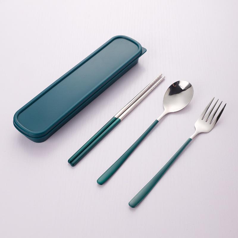 Korean Portable Stainless Steel Cutlery Set: Spoon, Fork & Chopsticks with Travel Box. Custom Logo Option Available.