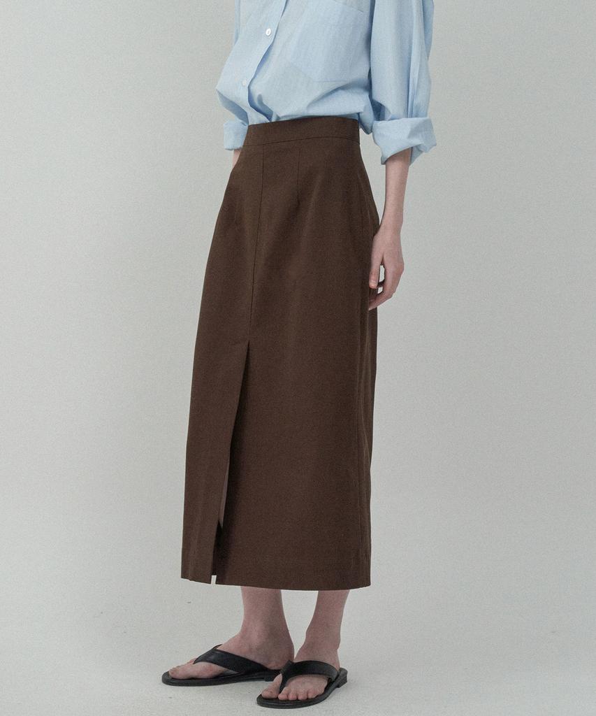 MOTT Autumn Basic Slit Skirt-Brown