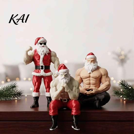 Holiday Party Decorations Strong Muscles Santa Claus Ornament, Muscle Lines And Beard Decor, 3D Printed Funny Creative Statues Christmas Decoration