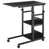 Side Table End Table Rolling Table Bed Table for Laptop Adjustable Height - 2 Built-in Shelves - Black Metal Frame
