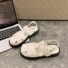 Damen Leder Muffin Sandalen, Gladiatorenschuhe, Zehenschlaufe, Dicke Sohle, Neue Kollektion für Sommer 2025