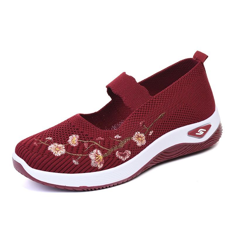 Old Beijing cloth shoes women's single shoes summer casual breathable walking shoes flying woven mesh embroidered mother shoes