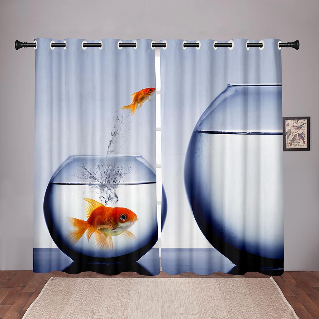 

Плотные 2 шт., 90% затенение, Золотая рыбка, море, океан, пляж, затемненные оконные занавески с животными для спальни, гостиной, ванной комнаты, кухни, двери W50 X H130(CM)X2&Grommet Top