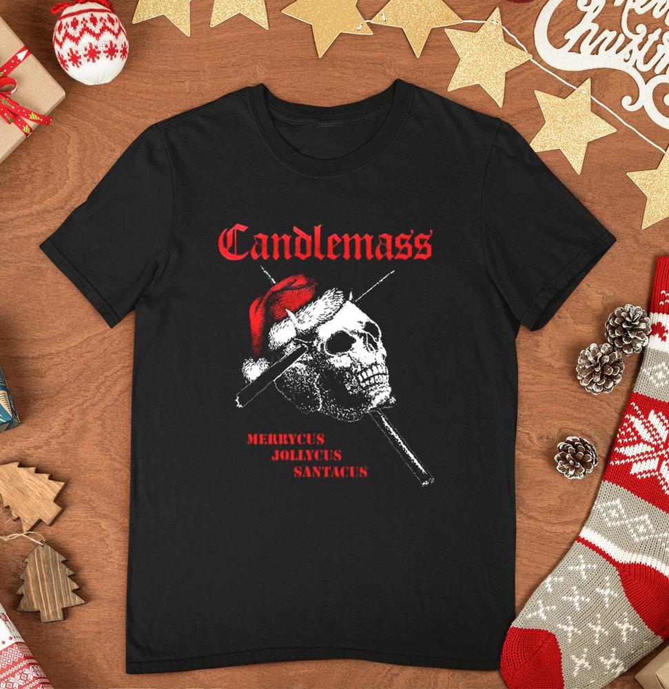 Merry Christmas Santa Candlemass Band Short Sleeve Black All Size Shirt BT57 Unisex T-Shirt S