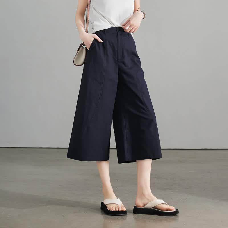 SOFSIL 2026 Summer Loose Fit Linen Blend Wide Leg Cropped Pants 30
