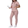 Women's Loose And Comfortable V-neck Short Sleeved Workwear With Tie Up Top And Waist Cinching Beauty Suit Set