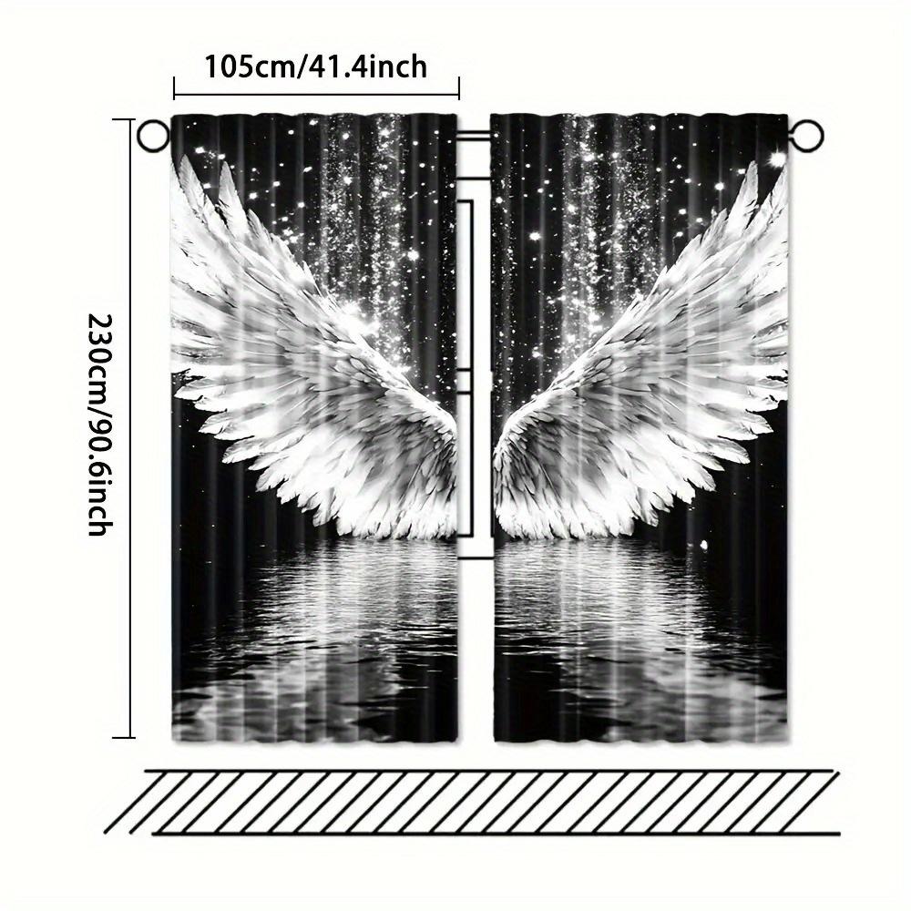 2pcs Elegant Black Curtains with Angel Wings and Stars Design – Perfect for Living Room Study and Office