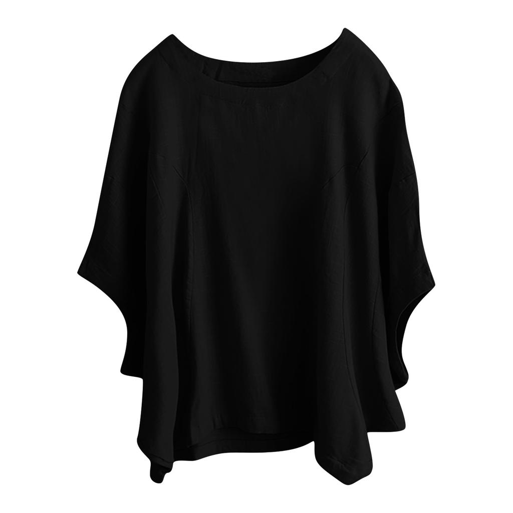 Women's Fashion Loose Color -Sleeved Summer Top Crewneck Jumper