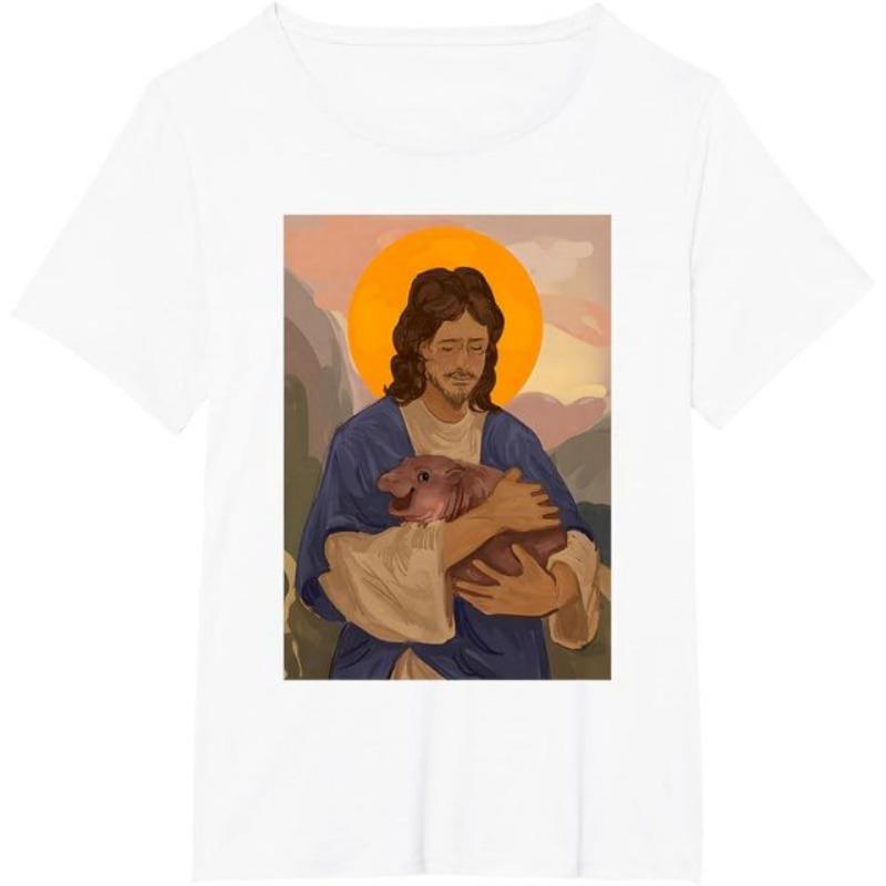 Jesus loves Moo Deng skákací prasátko roztomilé miminko hroch meme tričko