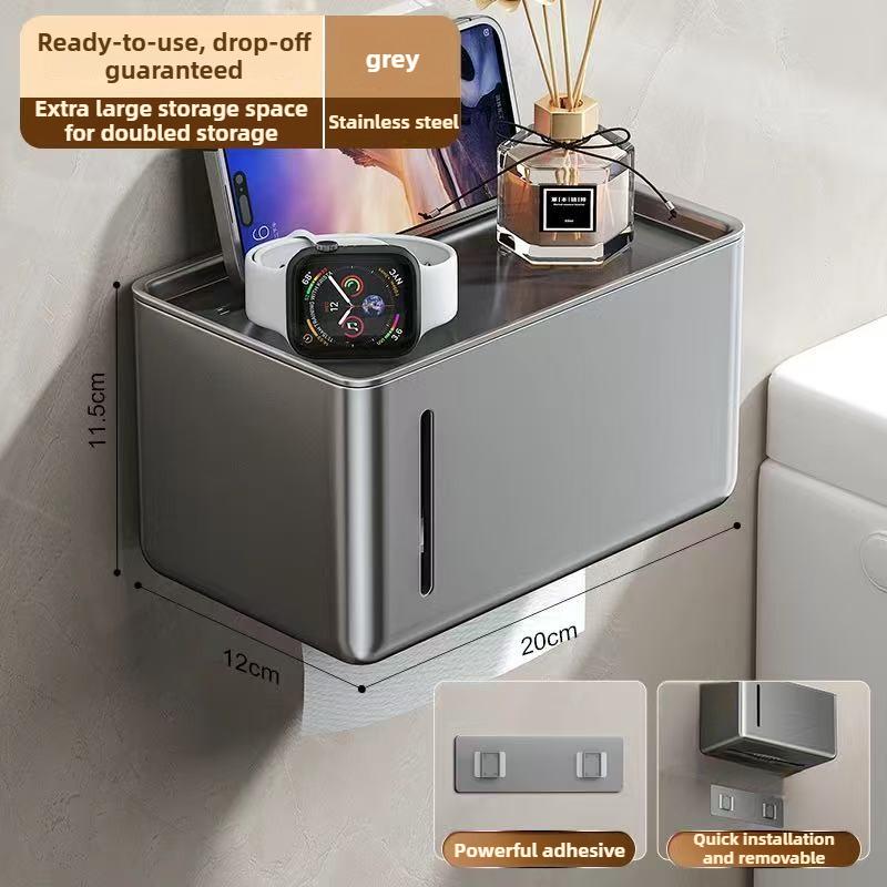 Punch-free Waterproof Tissue Box Gun Gray Bathroom Storage Rack Toilet Roll Paper Box Toilet Paper Box Wall-mounted