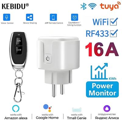 Smart Socket 16A Wifi Smart Plug 433 Mhz RF Wireless Remote Control EU FR Plug With Power Monitoring for Google Assistant Alexa