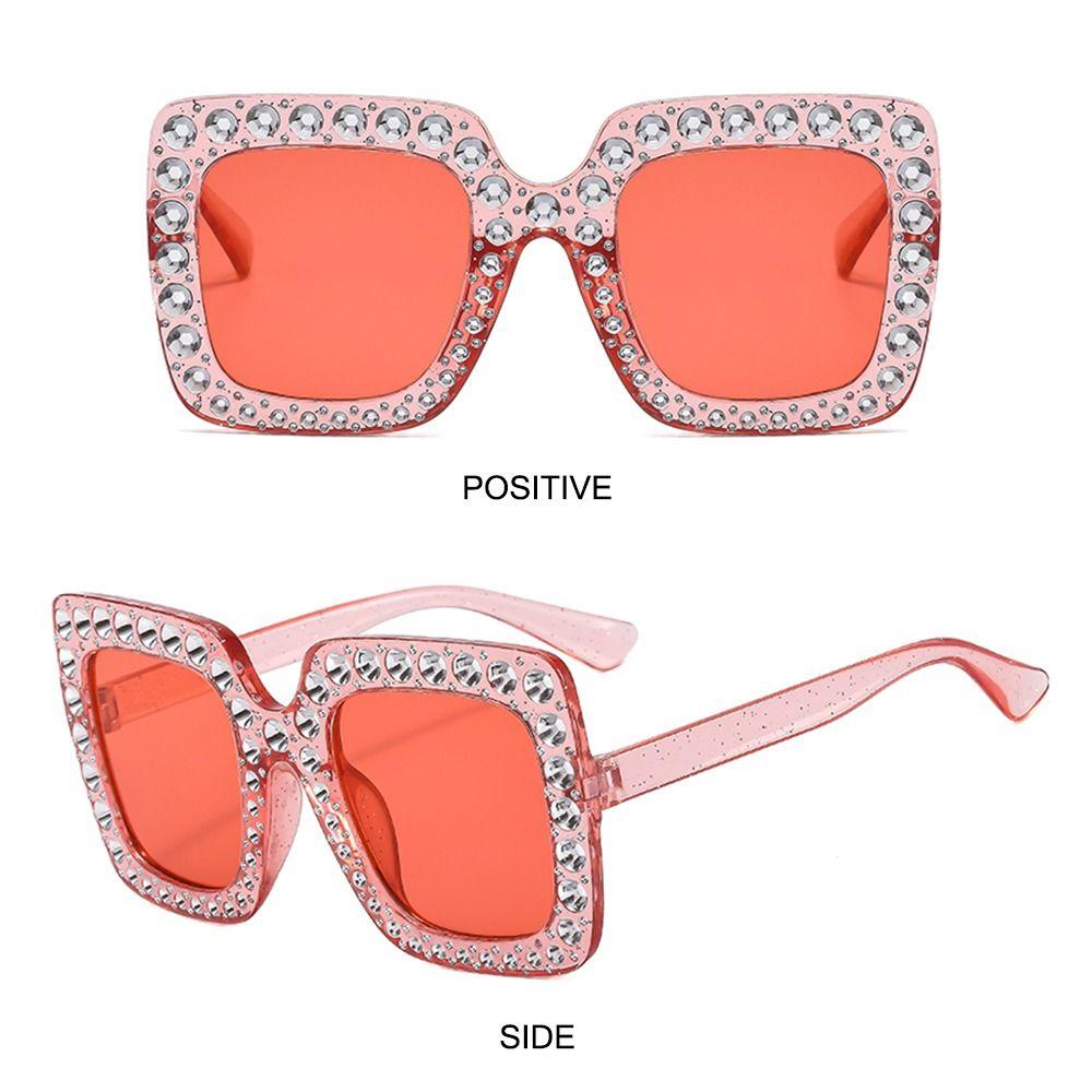 Fashion Square Crystal Oversized Sunglasses UV400 Protection Sparkling Diamond Sun Glasses Big Frame Shades Women