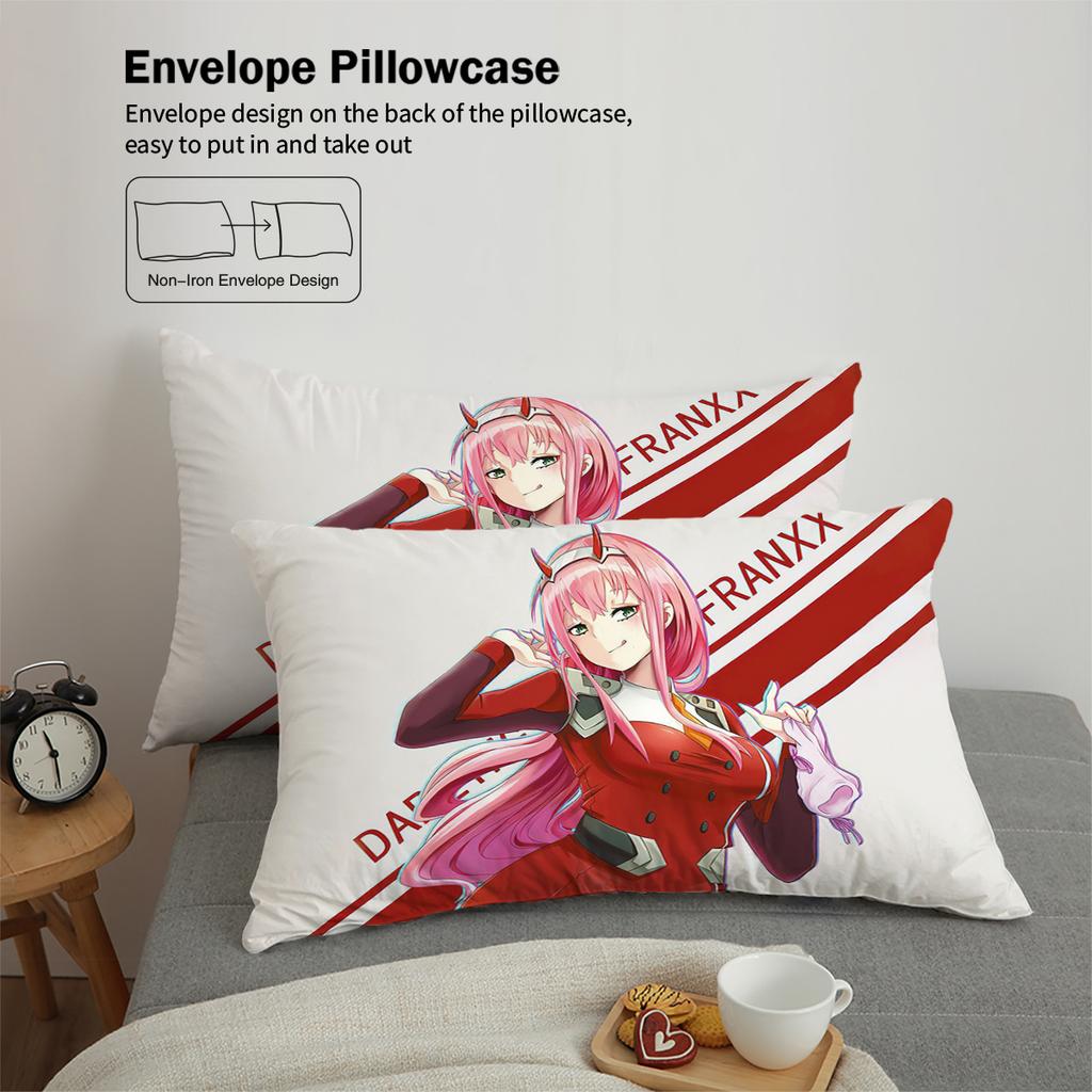 3dílný kreslený anime dívčí vzor tištěný péřový povlak na přikrývku (1dílná sada+2 povlaky na polštáře, bez výplně) ložní souprava