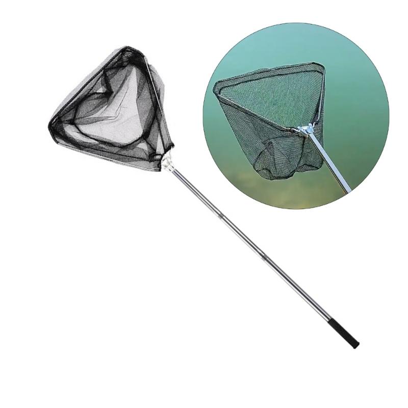 Foldable Fish Landing Net Nylon Mesh for Safe Fish Catching Stainless Poles Handle Fishing Net Saltwater Fish Equipment