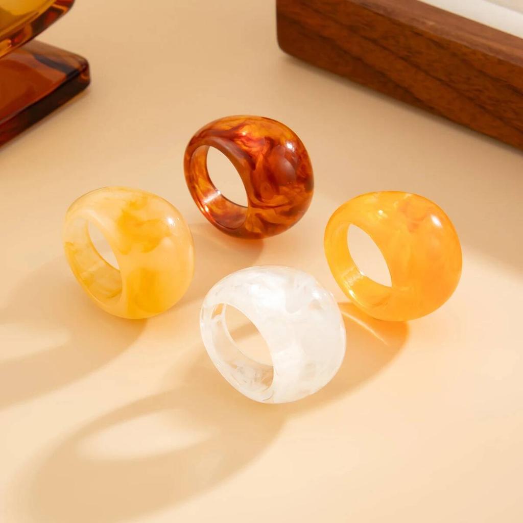 IngeSight.Z Y2K Korean Simple Resin Acrylic Rings Women Trendy Round Big Kpop Finger Knuckle Rings Aesthetic Jewelry Female Gift