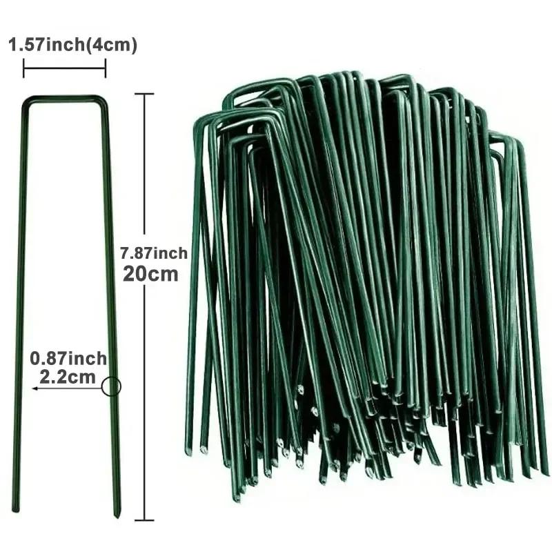 10/200 Stück U-förmige Befestigungsheringe Gartenstecker für Rollrasen-Pins Verankerungsstoff Bewässerungsschläuche Halterung Rasenflächen Barriere 10cm 15cm