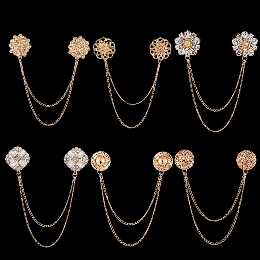 High Quality Rhinestone Flower Brooch Korean Tassel Chain Suit Collar Pins Corsage Fashion Wedding Party Jewelry Accessory