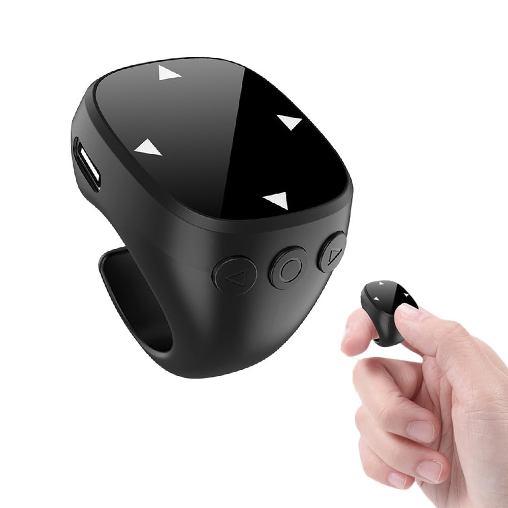 

Bluetooth Wireless Ring Mouse with Finger Portable Mini 10m Video Page and Remote Photography for Smartphones and Black 5.3 Multi-Touch Remote,