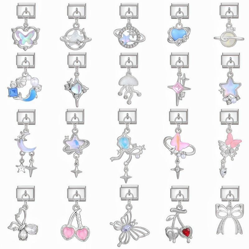 Italian Charm Bracelet Charms Dreamy Moon Butterfly Starfish Shell Pendant Diy Removable Module Link Bracelet Accessories Gifts