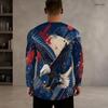 Men Plus Size Crew Neck Long Sleeve Shirt Black Gothic Skull And Wolf Graphic Top