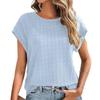Ladies Summer Short Sleeve O Neck Solid Color Jacquard Plaid Pullover T Shirt Top