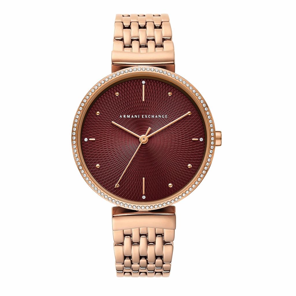 Armani Exchange Three Hand Rose Gold Tone Stainless Steel Watch