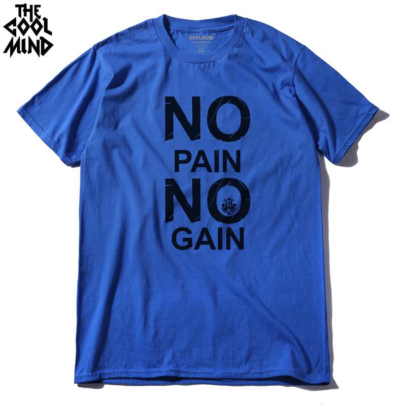 COOLMIND CR0121A Cotton No Pain No Gain Print Men T Shirt Casual Body Building O-neck Men Tshirt Short Sleeve T-shirt Tee Shirt