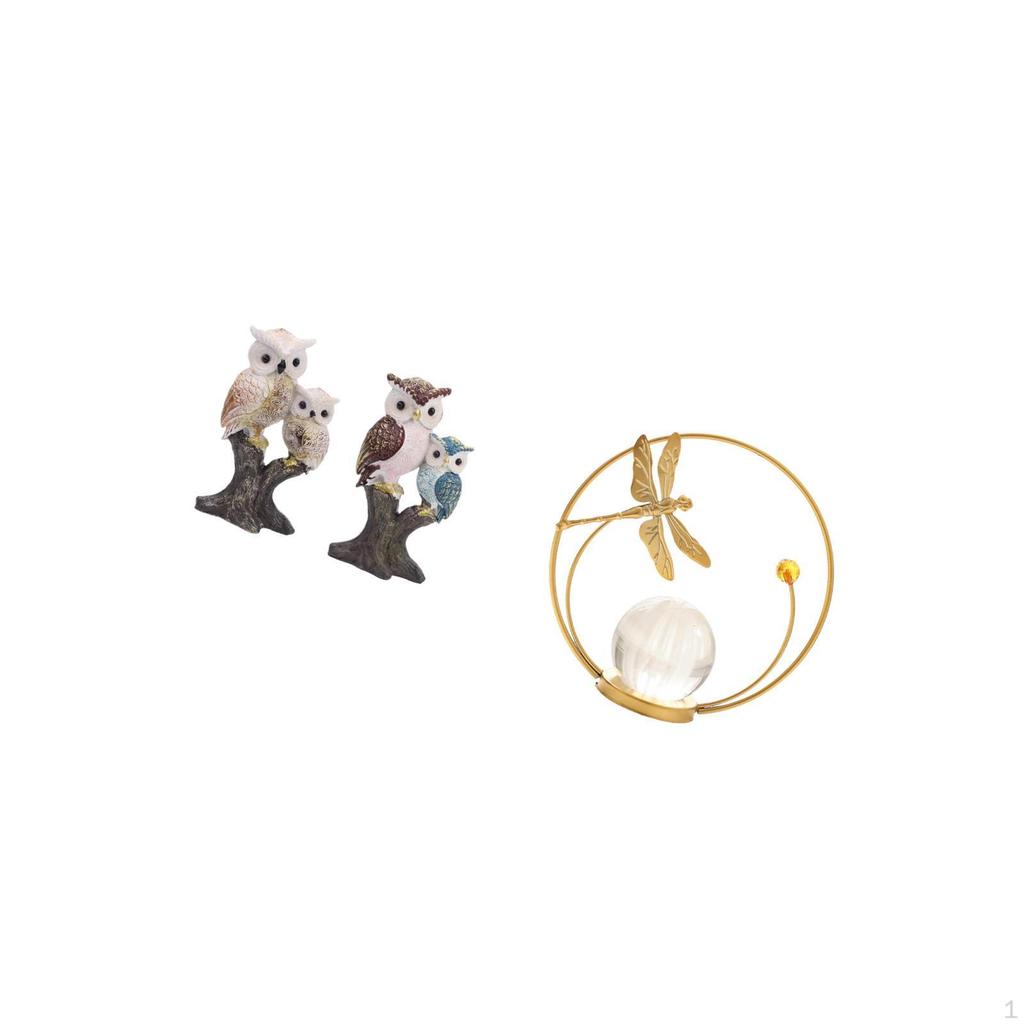 Owl Crystal Ball Figurine Sculpture for Office Living Room Bedroom Hallway Fireplace Party Desktop