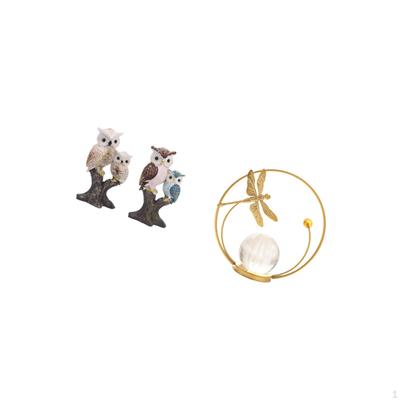 Owl Crystal Ball Figurine Sculpture for Office Living Room Bedroom Hallway Fireplace Party Desktop