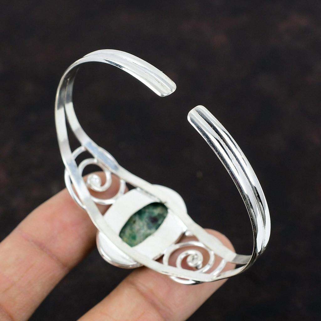 Ruby Fuchsite Cuff Bracelet 925 Sterling Silver Bangle Real Gemstone Handmade Jewelry Adjustable Cuff Bracelet Gift For Women Dainty Jewelry